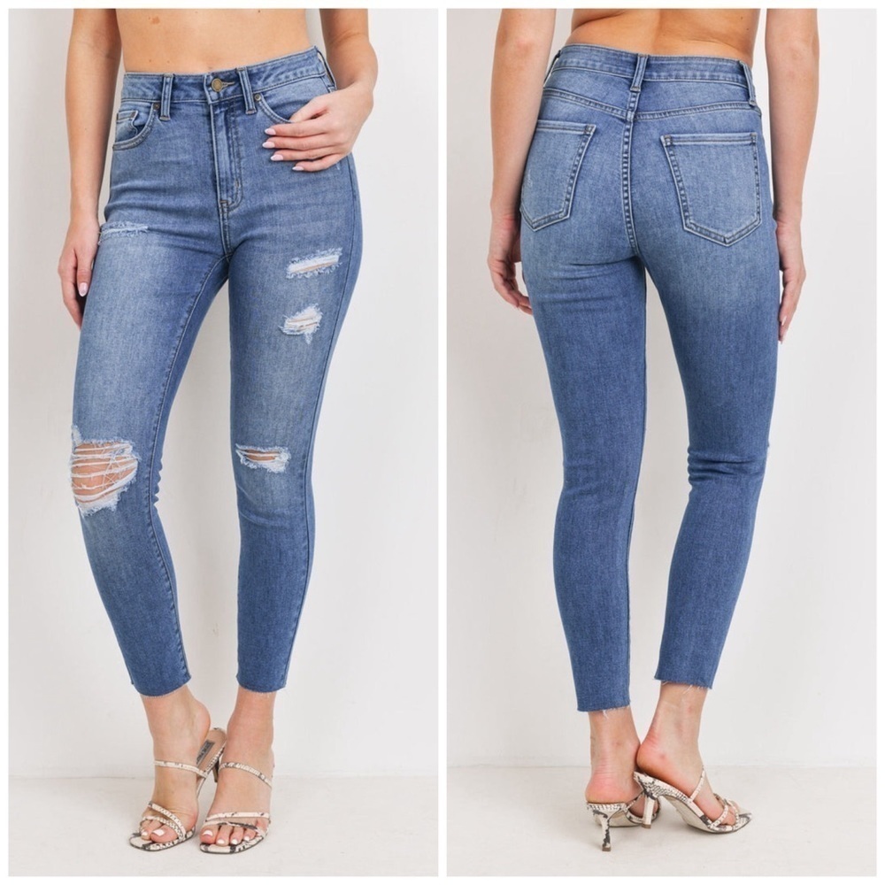 JUST BLACK DENIM (JBD) MOIRA Distressed Scissor Cut Skinny Ankle Length Jeans